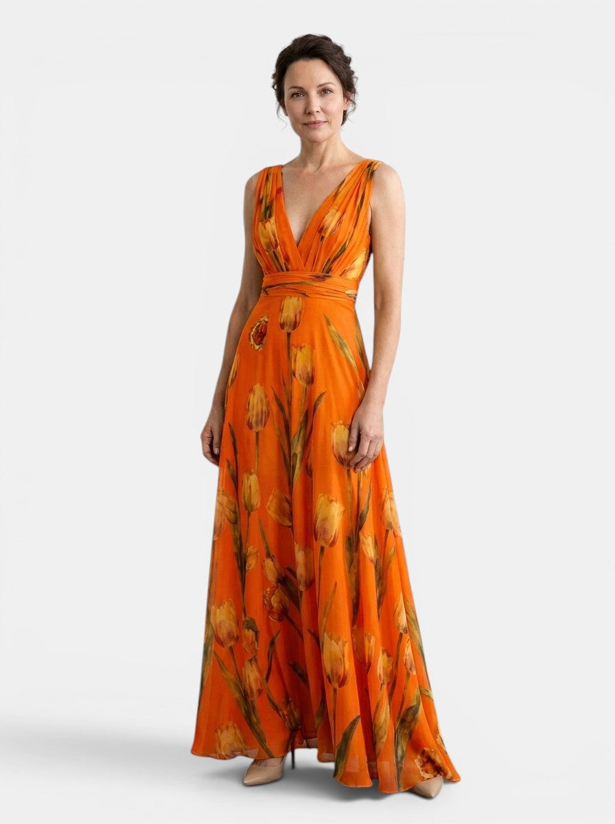 Women's Floral Print Maxi Dress | Elegant Sleeveless Wrap Dress