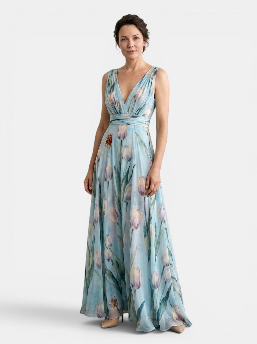 Women's Floral Print Maxi Dress | Elegant Sleeveless Wrap Dress