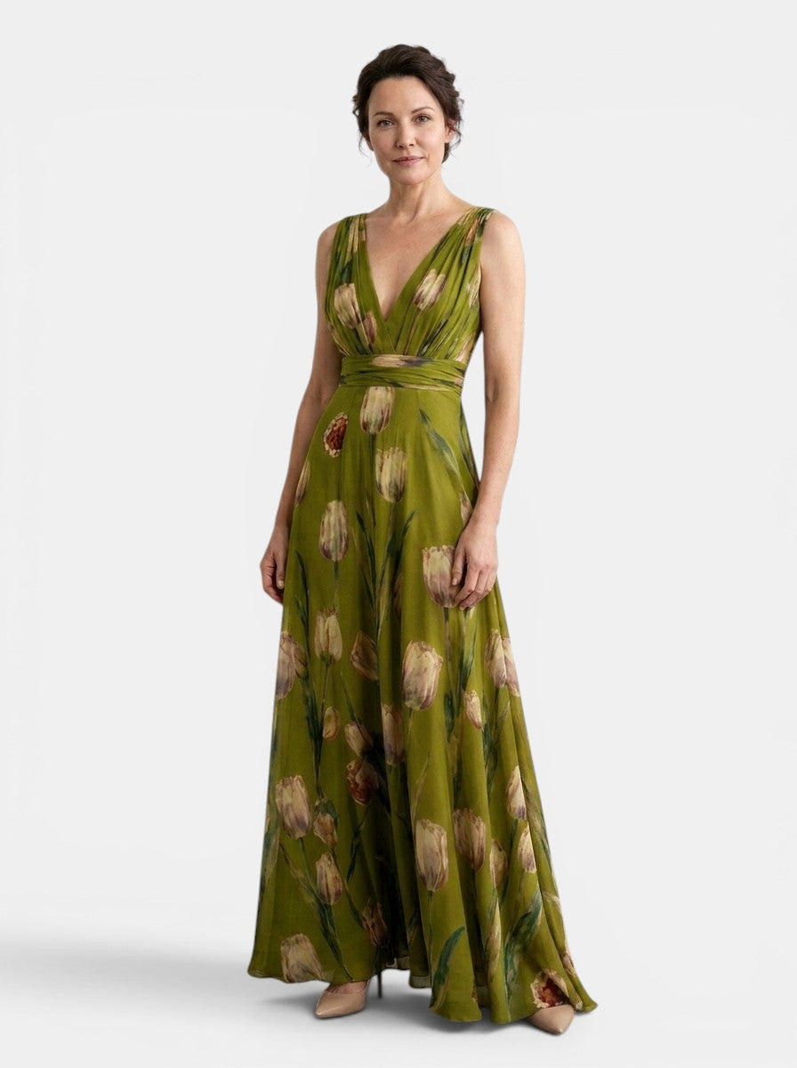 Women's Floral Print Maxi Dress | Elegant Sleeveless Wrap Dress