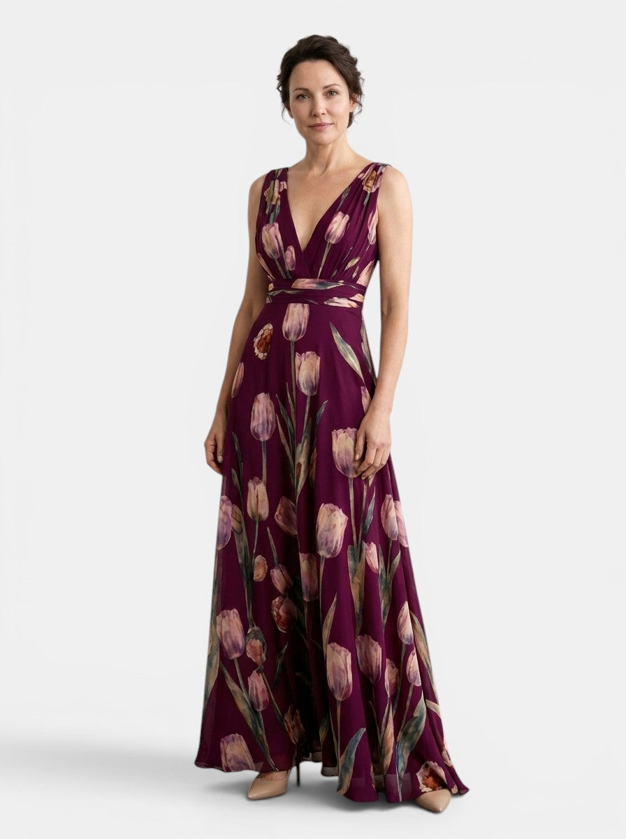 Women's Floral Print Maxi Dress | Elegant Sleeveless Wrap Dress
