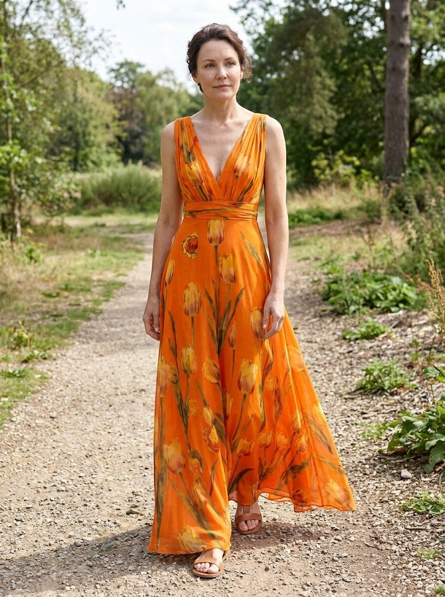 Women's Floral Print Maxi Dress | Elegant Sleeveless Wrap Dress