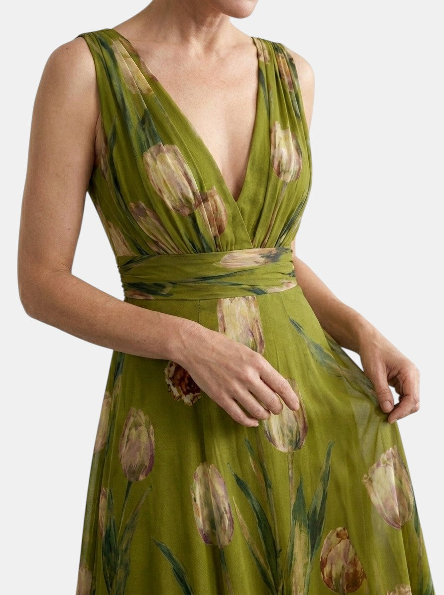 Women's Floral Print Maxi Dress | Elegant Sleeveless Wrap Dress