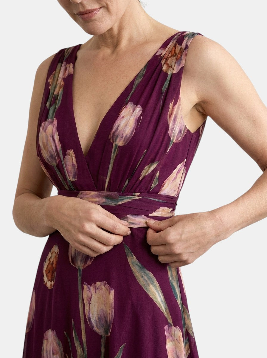 Women's Floral Print Maxi Dress | Elegant Sleeveless Wrap Dress