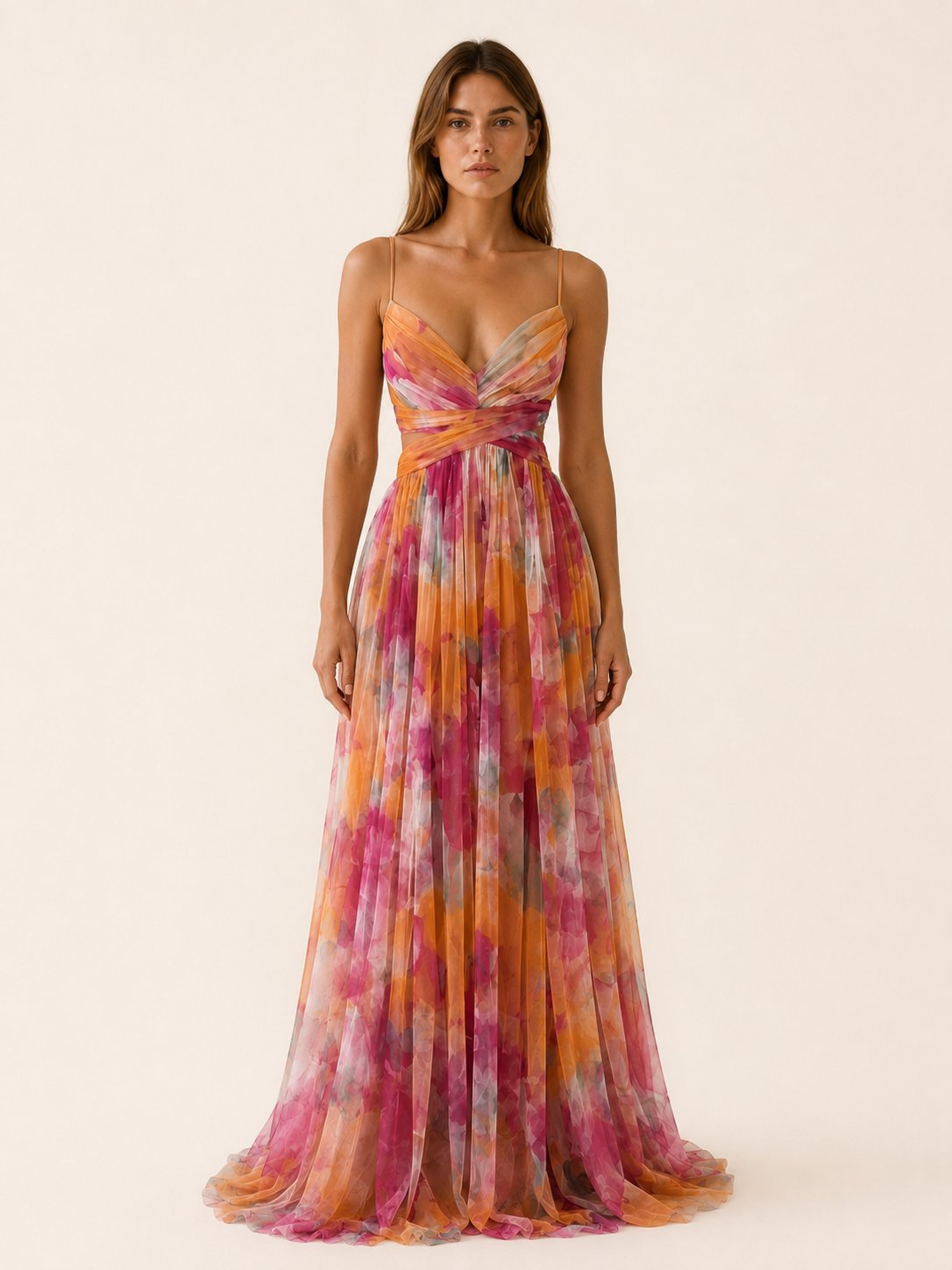 Chloe | Women's Floral V-Neck Slim-Strap Wedding Guest Maxi Dresses
