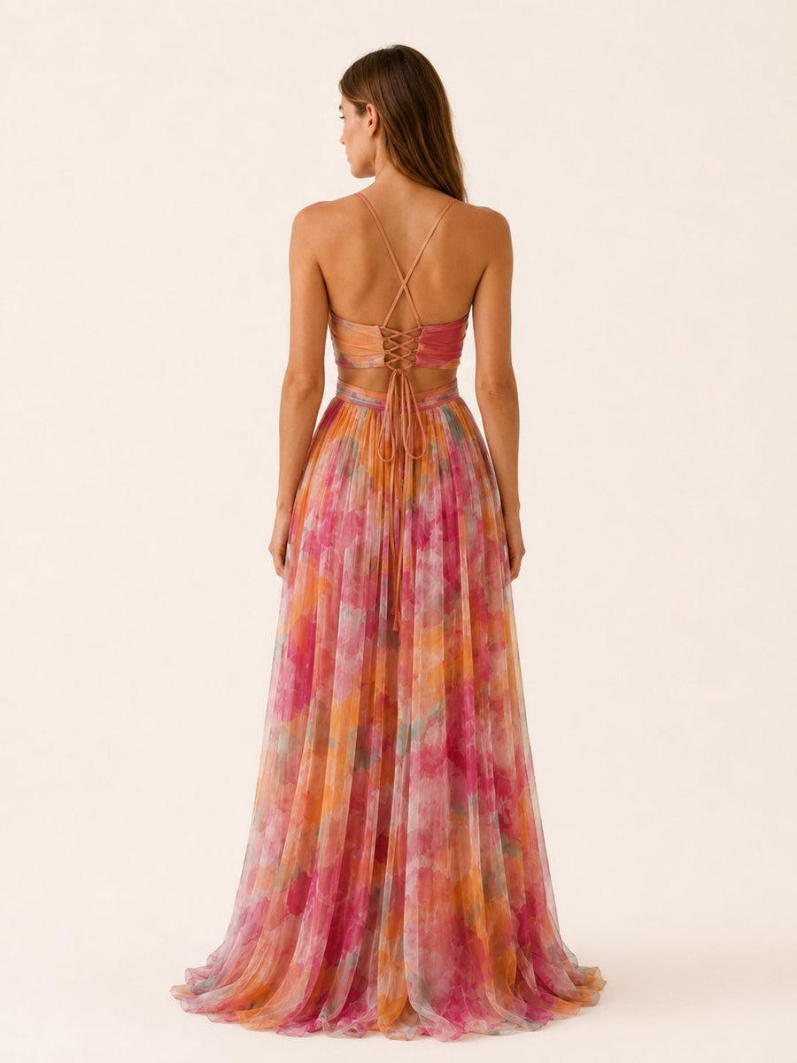 Chloe | Women's Floral V-Neck Slim-Strap Wedding Guest Maxi Dresses