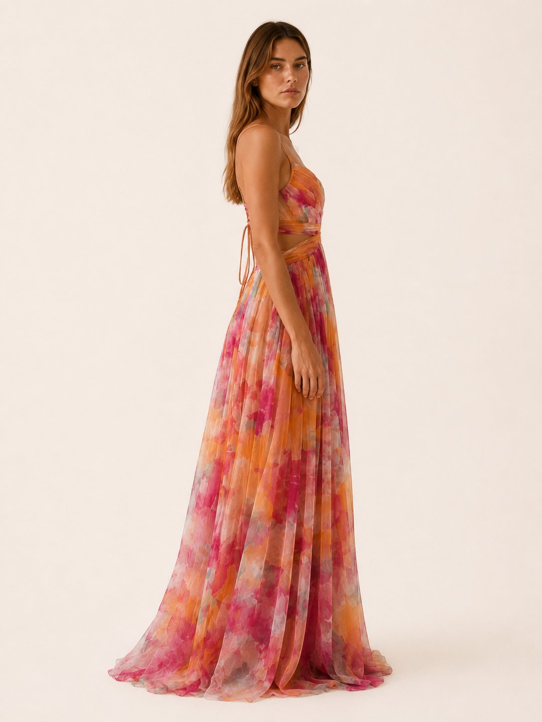 Chloe | Women's Floral V-Neck Slim-Strap Wedding Guest Maxi Dresses