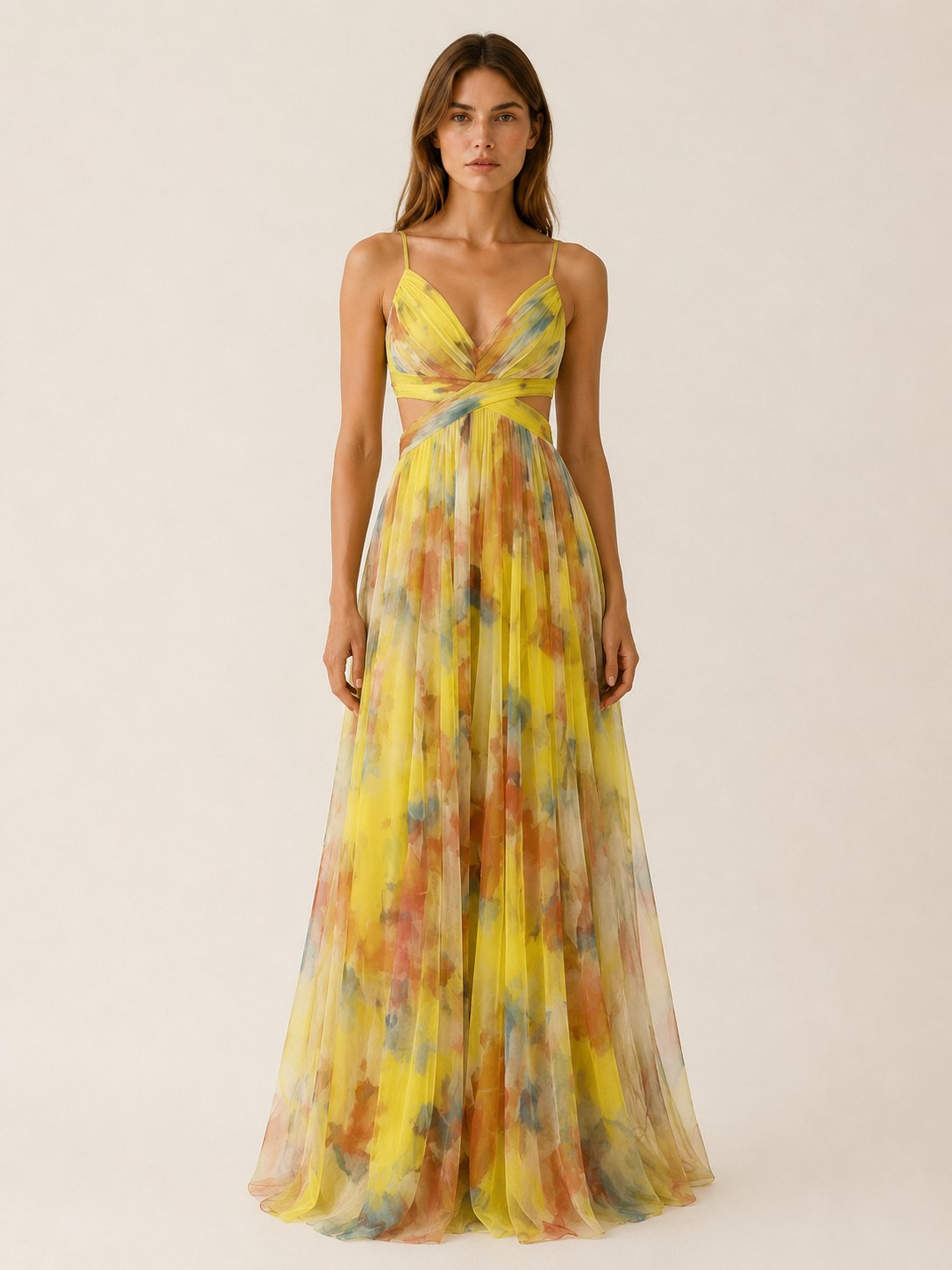 Chloe | Women's Floral V-Neck Slim-Strap Wedding Guest Maxi Dresses