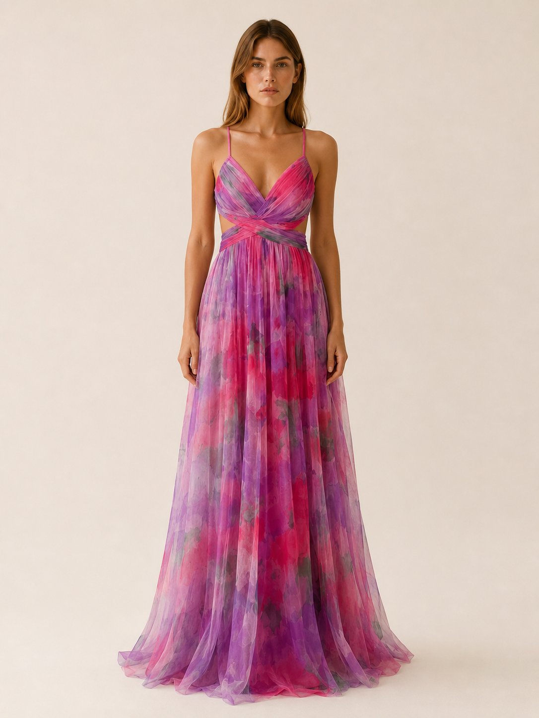 Chloe | Women's Floral V-Neck Slim-Strap Wedding Guest Maxi Dresses