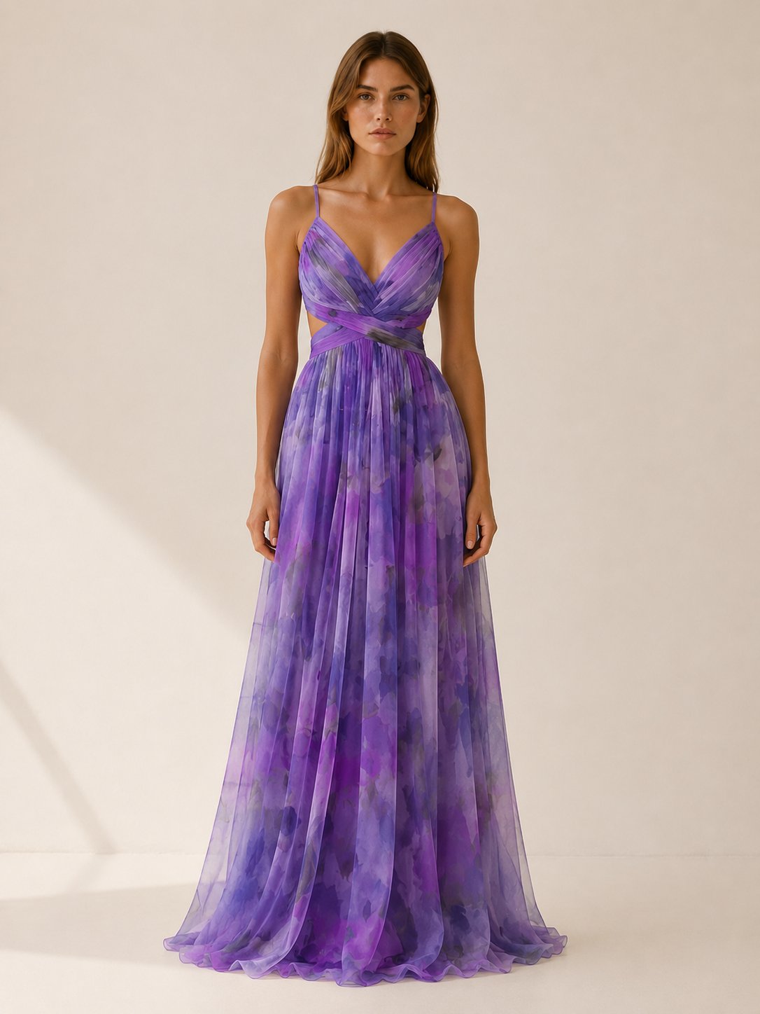 Chloe | Women's Floral V-Neck Slim-Strap Wedding Guest Maxi Dresses