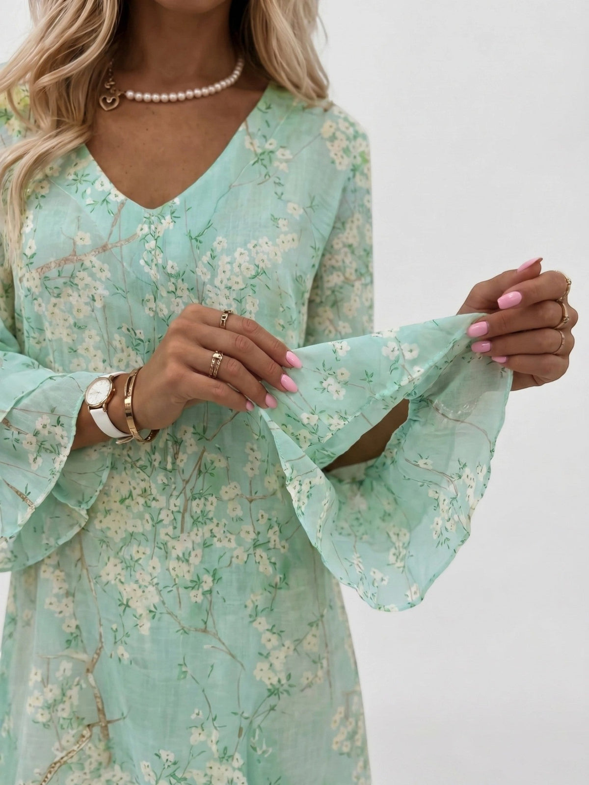 Women's Marble Print Mini Dress | Flowy Relaxed Summer Dress with Flare Sleeves
