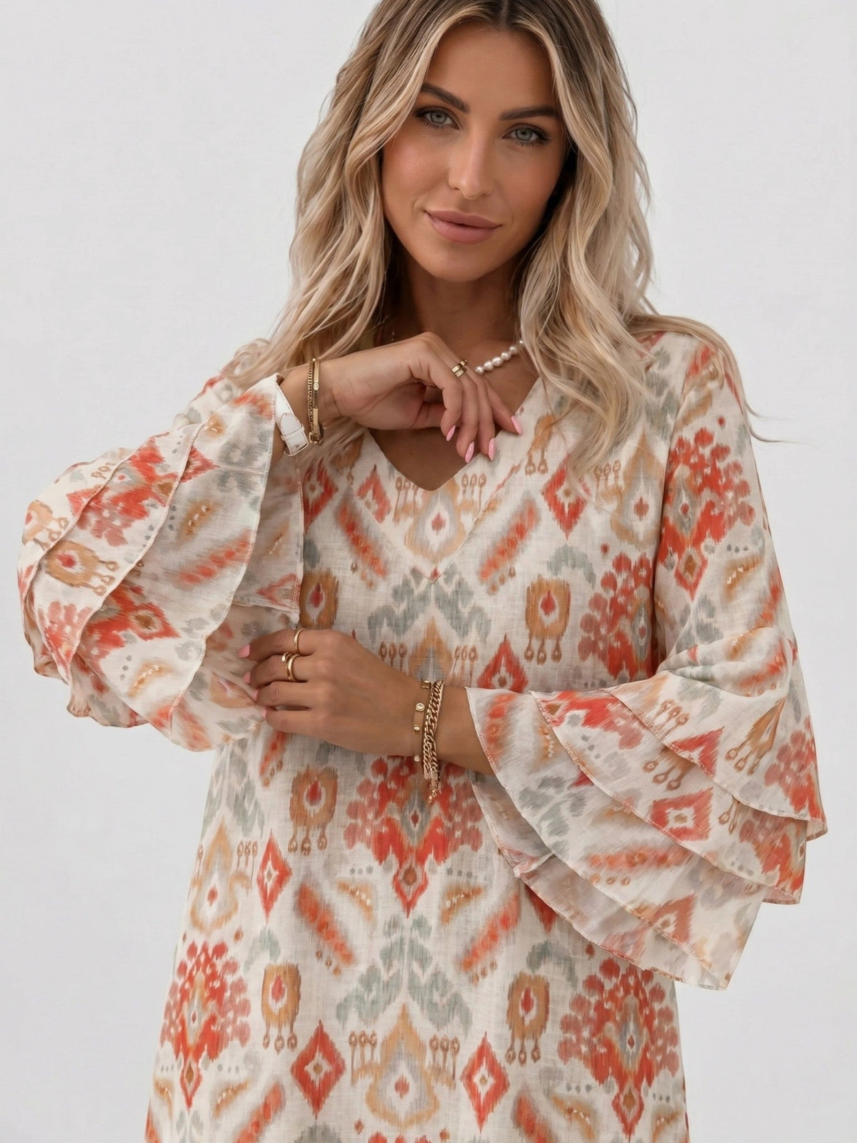 Women's Marble Print Mini Dress | Flowy Relaxed Summer Dress with Flare Sleeves