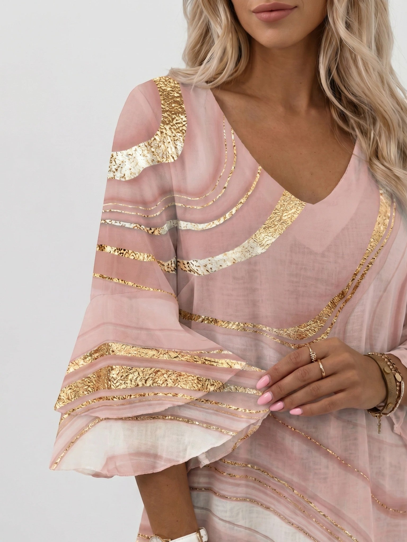 Women's Marble Print Mini Dress | Flowy Relaxed Summer Dress with Flare Sleeves